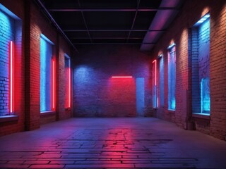 Neon light on brick walls that are not plastered background and texture