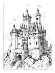 Obraz premium Detailed Pen and Ink and Pencil Sketch of a Majestic Castle
