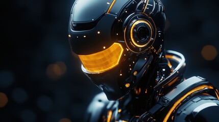 Fototapeta premium Futuristic Cyborg Robot with Glowing Lights