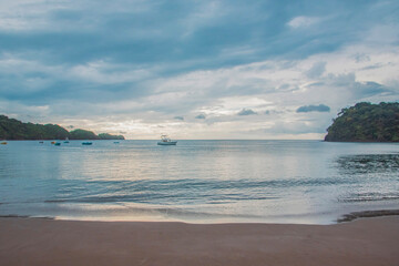 View of the sea with several boats floating