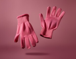 Mock up pink gloves floating on the studio background