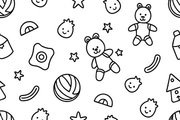 seamless pattern with faces, seamless pattern with toys