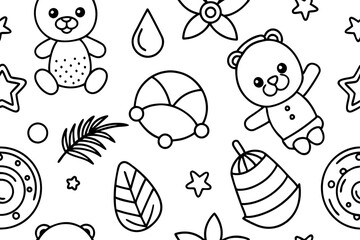 Fototapeta premium seamless pattern with faces, seamless pattern with toys, bears