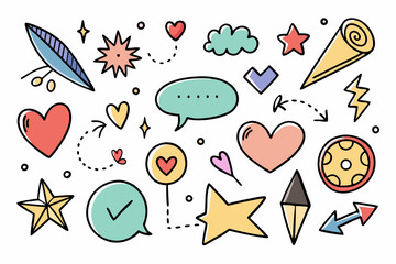 An illustration featuring a seamless pattern design for baby decor. This set includes a series of simple, charming elements such as cute animals, stars, and playful shapes, ideal for creating a deligh