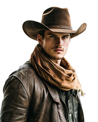 Portrait of a Young and Handsome Cowboy in 1900s Clothing Vintage Western Style