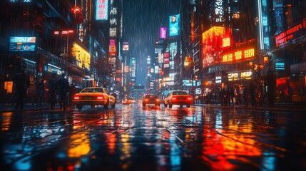Obraz premium Rainy Night in Neon City