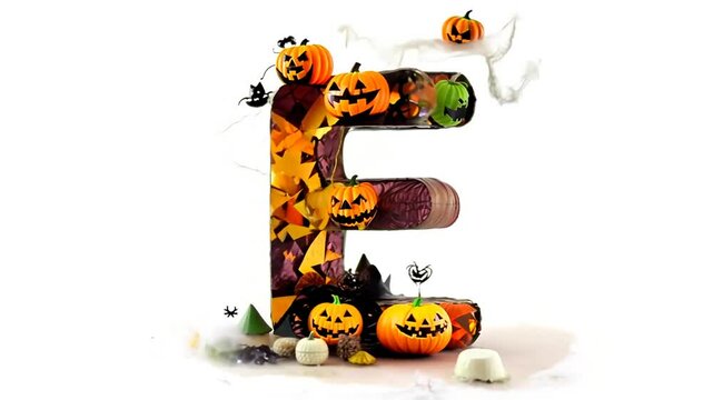 Letter E Carved Pumpkins and Spooky Touches Generative AI