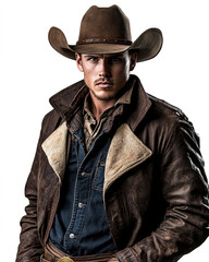Fototapeta premium Portrait of a Young and Handsome Cowboy in 1900s Clothing Vintage Western Style