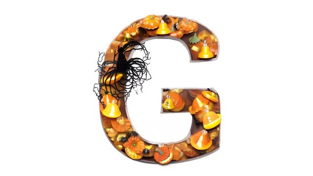 Decorative Halloween Letter G Adorned With Pumpkins and Spiders Generative AI
