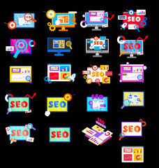 Data analytics or marketing seo optimization collection illustration