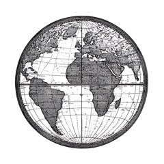 Black and White Engraved Globe Map of the World
