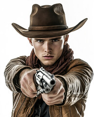 Portrait of a Young and Handsome Cowboy in 1900s Clothing Vintage Western Style