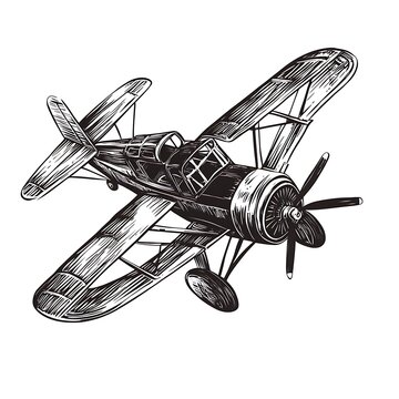 recommend clip art: Hand-Drawn Illustration of a Vintage Biplane in Flight