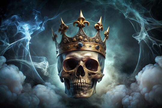 Skull King In Smoke. Fantasy Concept. Dark Royalty.