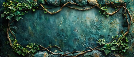 Mystic Forest Frame with Vines and Stone Wall