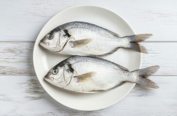 Fototapeta premium Two Fresh Fish on a White Plate