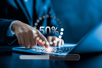 Programmer installing and updating firmware. Software updates or operating system upgrades release...
