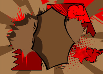 Cartoon red and brown classic comic book background. Retro vector comics pop art design.