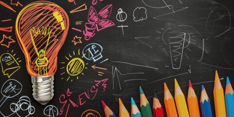 School-themed background with a chalkboard and doodles of math symbols and icons. great for online learning or class composition concepts.