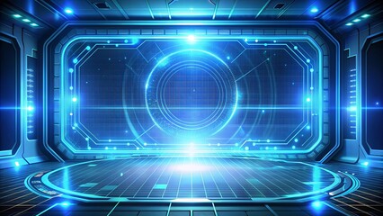 Obraz premium Futuristic holographic interface with glowing blue lights, hologram, technology, virtual, futuristic, digital