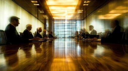 Blurred Silhouettes of Businessmen in a Meeting Room