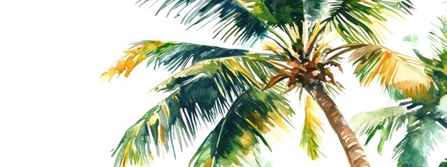 Fototapeta premium Watercolor illustration of a vibrant coconut tree