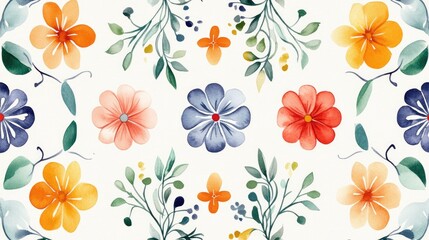Fototapeta premium Watercolor illustration of patterned ceramic tiles featuring floral and leaf embroidery Designs inspired by Mediterranean pottery including folk print styles Elements of traditional Mexican Talave