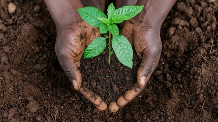 Hands Holding Young Plantling in Soil   Growth  Nature  Sustainability