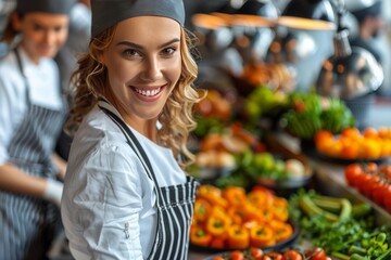 Chef preparing fresh vegetables in a bustling market kitchen during the day