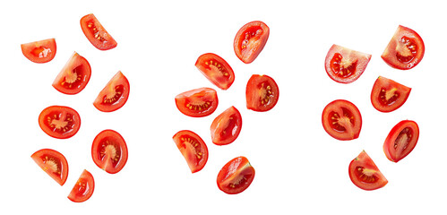 Falling tomato slice isolated on white background with clipping path.