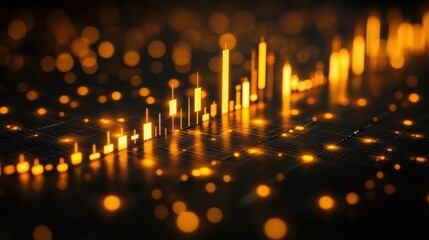 Abstract Representation of Digital Data Visualization with Glowing Bars and Lights in a Futuristic Technological Environment