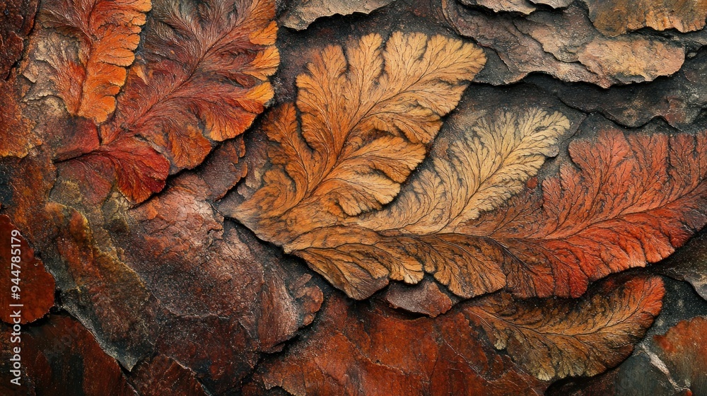 Poster Fossilized Fern Leaf Imprints on Rough Rock Surface