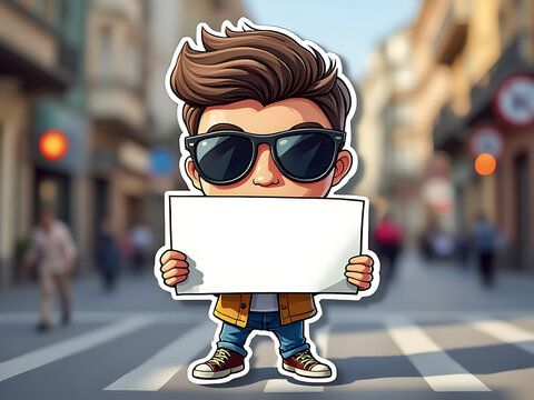 Chibi Kawaii Guy Holding Blank Sign