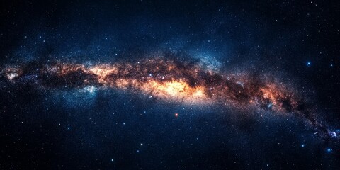 A breathtaking view of the Milky Way galaxy stretching across the night sky, with bright stars and swirling cosmic clouds in stunning detail