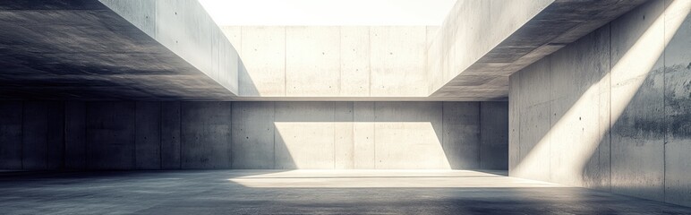Abstract interior architecture with an empty concrete space 3D rendering