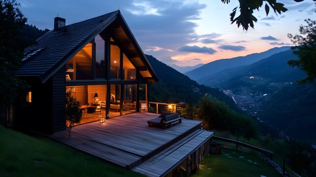 11. A cozy mountain chalet with a wooden deck and sweeping views of the valley