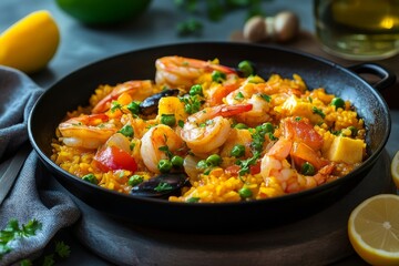 Delicious Seafood Paella with Shrimp and Mussels