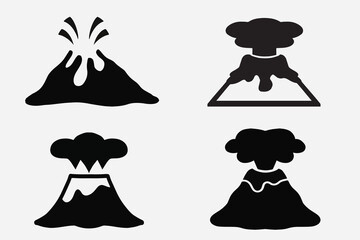 set of volcano good for icons, symbols, silhouette design, etc