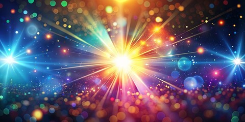 Obraz premium Colourful glowing light shining in space with blur and bokeh background , vibrant, glowing, light, colourful, space, shiny