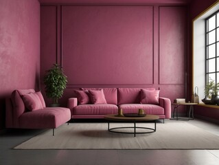 Pink Living Room with Sofa, Armchair, and Coffee Table