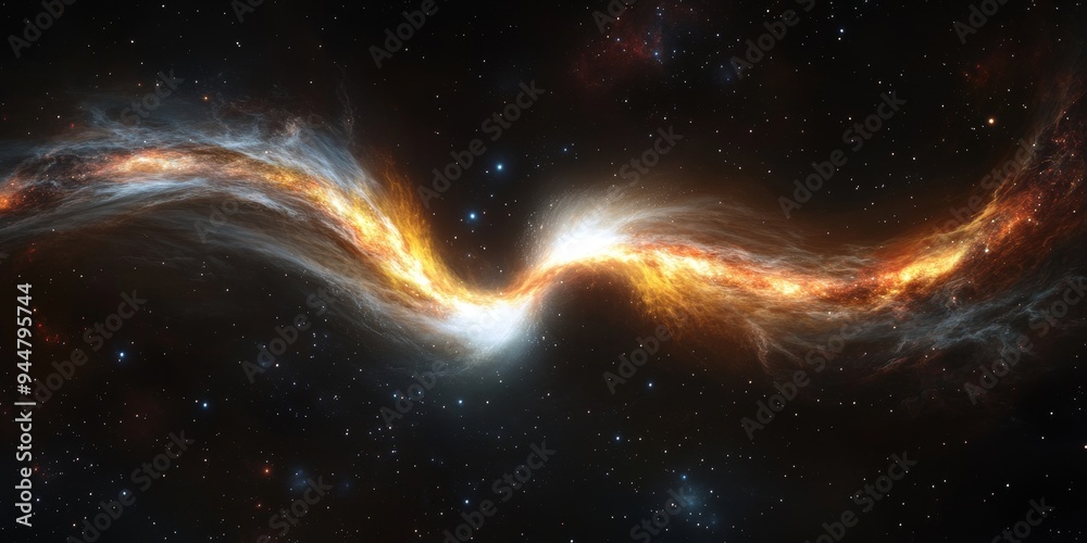 Aufkleber a cosmic bridge between two galaxies, formed by tidal forces, with streams of stars and gas connecti