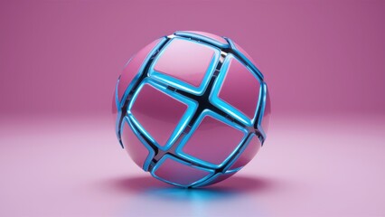 Geometric pink ball with electric blue automotive lighting inspiration, designed as a distinctive paperweight or body jewelry accessory on a clean white background. 3D illustration.