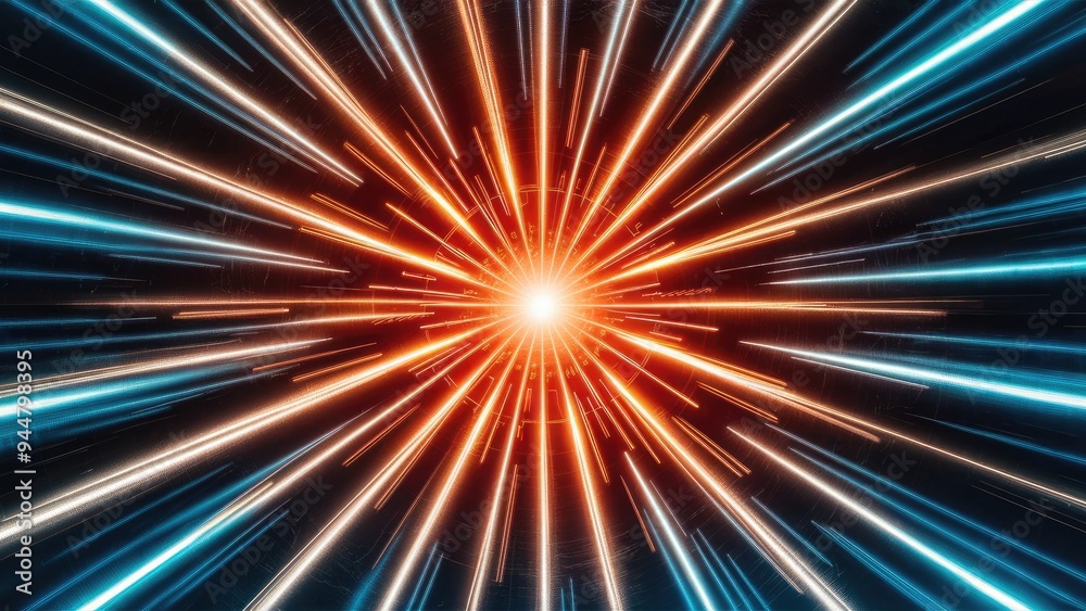 Poster high-speed light rays creating dynamic energy effects. technology of light movement.