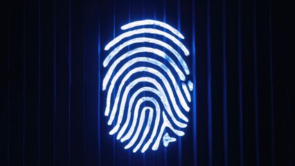  Illuminated blue fingerprint design on a dark backdrop.