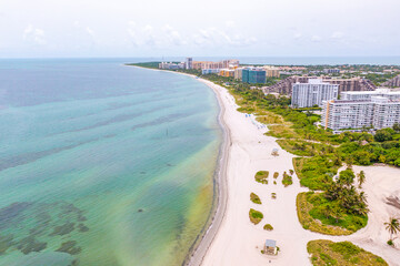 Hazy day Crandon Beach at Key Biscayne in Miami, Florida.