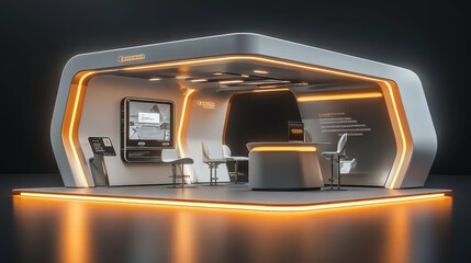 Fototapeta premium Modern Futuristic Trade Show Booth Design with LED Lighting
