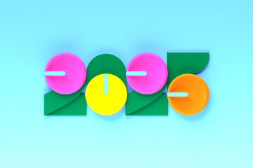 3d illustration Happy new year 2025 background template. Holiday volumetric 3D illustration of the   number 2025. Festive poster or banner design. Modern happy new year background