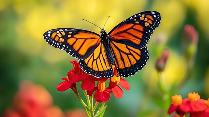 Fototapeta premium Monarch Butterfly on a Red Flower