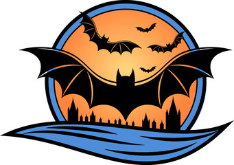 Silhouette of a graveyard with bats swirling - Halloween Graveyard with Bats in the Twilight vector illustration 