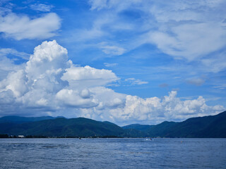 厳しい残暑の琵琶湖と青空